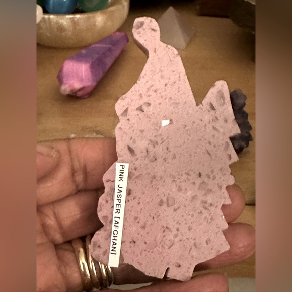 Christmas Snowman w/Tree Rare Pink Jasper Crystal - Picture 2 of 3
